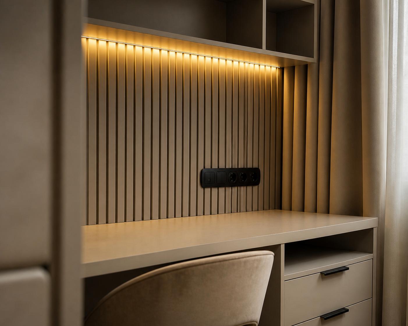 Custom study furniture with illuminated timber detailing