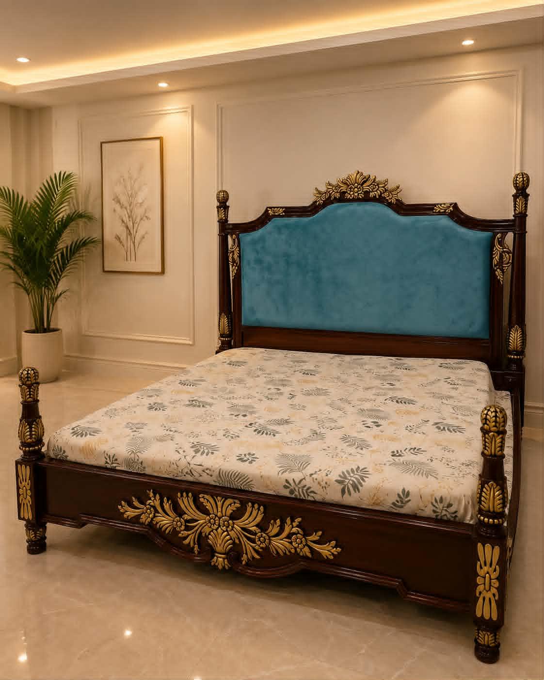 Teal Carved Bed